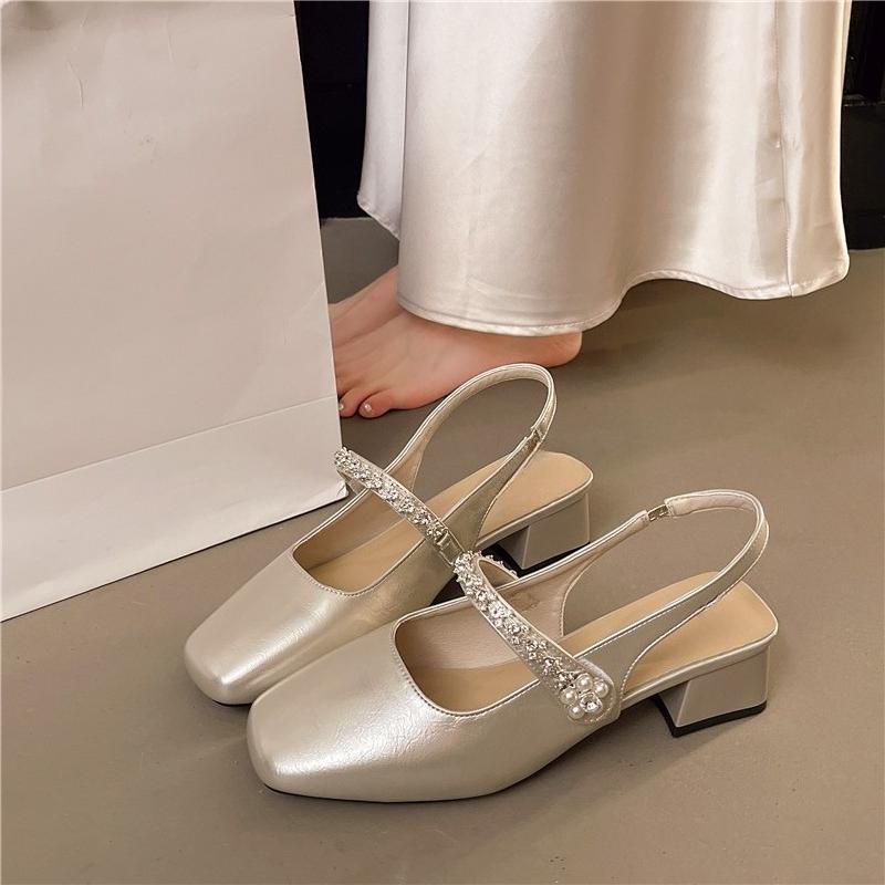 Módní 2025 Nové Elegantní Sandály Slingback Dámské Letní Boty Růžové Černé Stříbrné Střední Podpatky Uzavřená Špička Kancelářské Párty Boty Dámské