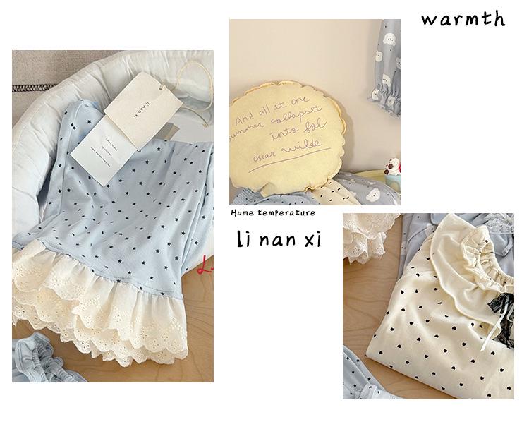 86010 Mädchen Spitzen-Pyjama-Set - Frühjahrs-Kollektion 2026 Klasse A Reiner Baumwollstoff