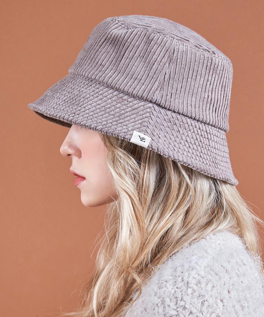 Bajal Wide Corduroy Label Bucket Hat Grey