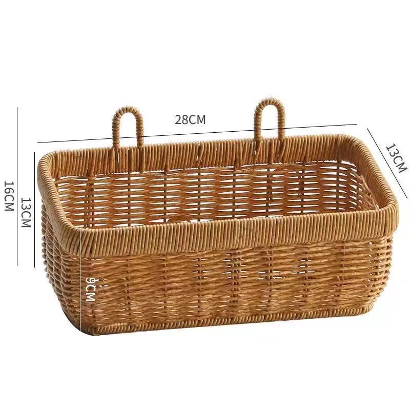 Wall Hanging Woven Storage Basket Set | Plastic Rattan Hanging Organizer with Hooks | 2 Sizes Kitchen Pantry Storage Basket for Home Decor