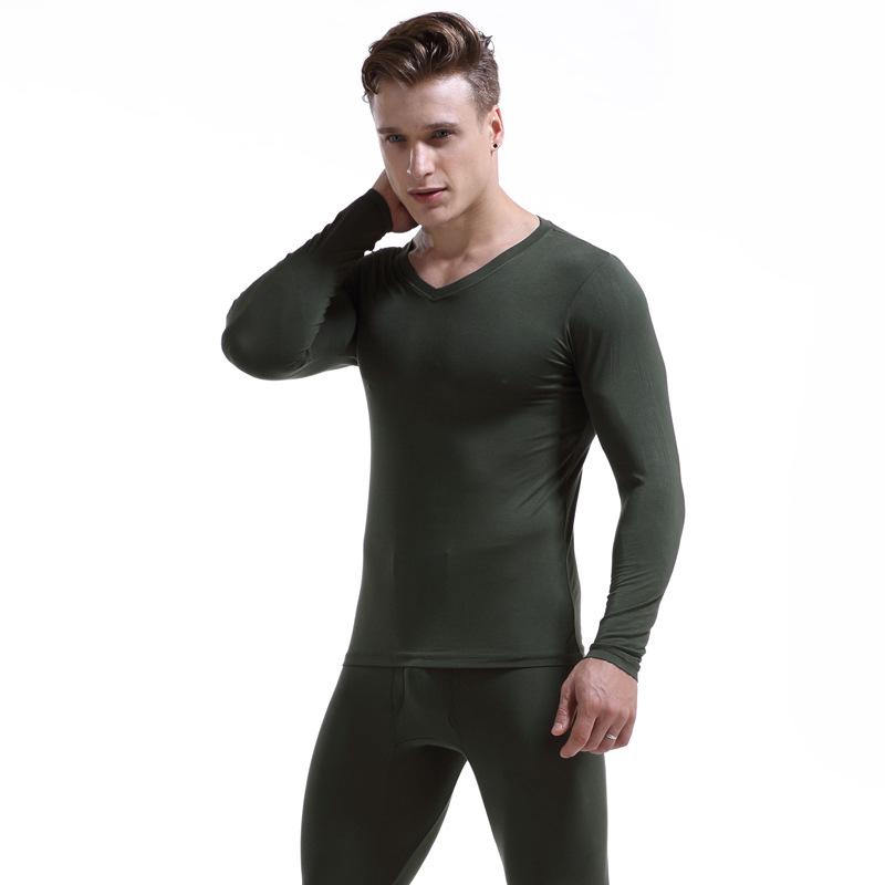 Men's V-Neck Thermal Underwear Set: Modal, Cotton, Wool - Slim Fit, Plus Size Top & Bottoms for Autumn