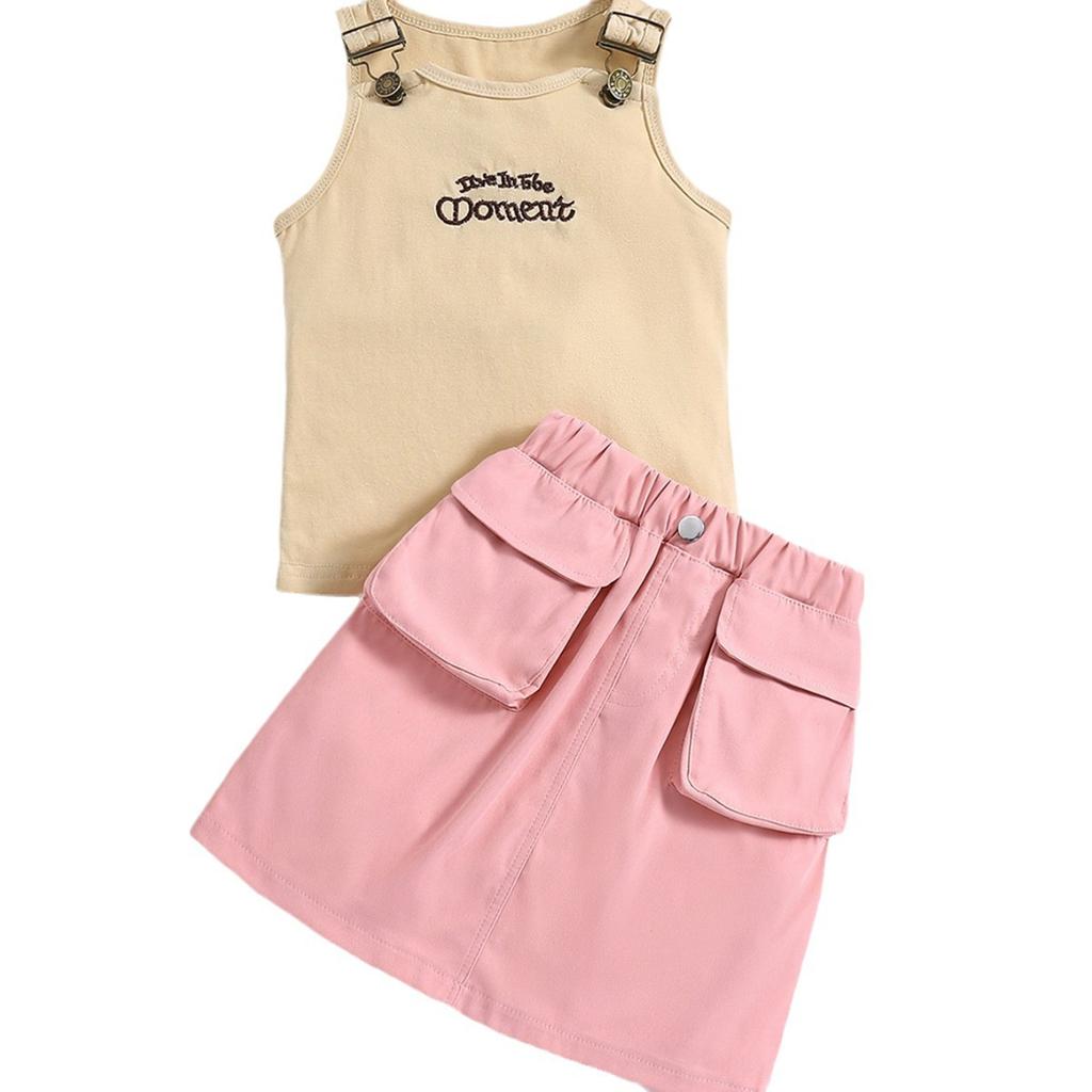 Conjunto de Niña Verano Casual Color Sólido Chaleco y Falda Corta Conjunto de Dos Piezas