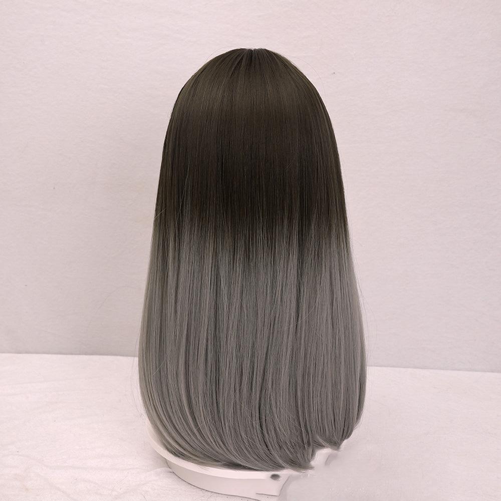 Syntetiska långa raka svarta bruna blonda peruker med hel lugg Värmebeständigt hår peruker för svarta kvinnor