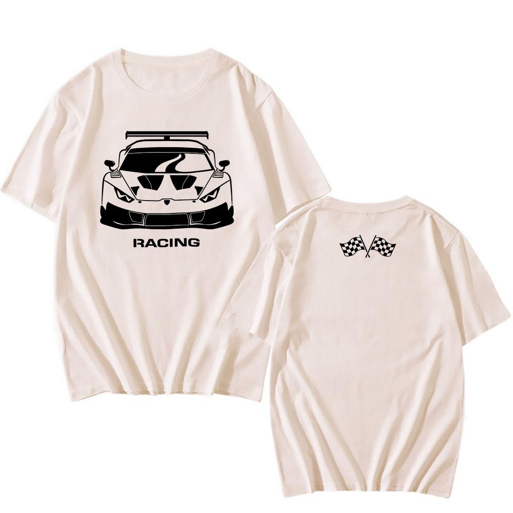 Rennwagen Flagge Druck T-Shirts Hip Hop Unisex Streetwear Kurzarm Locker Baumwoll-T-Shirt Grafik T-Shirt