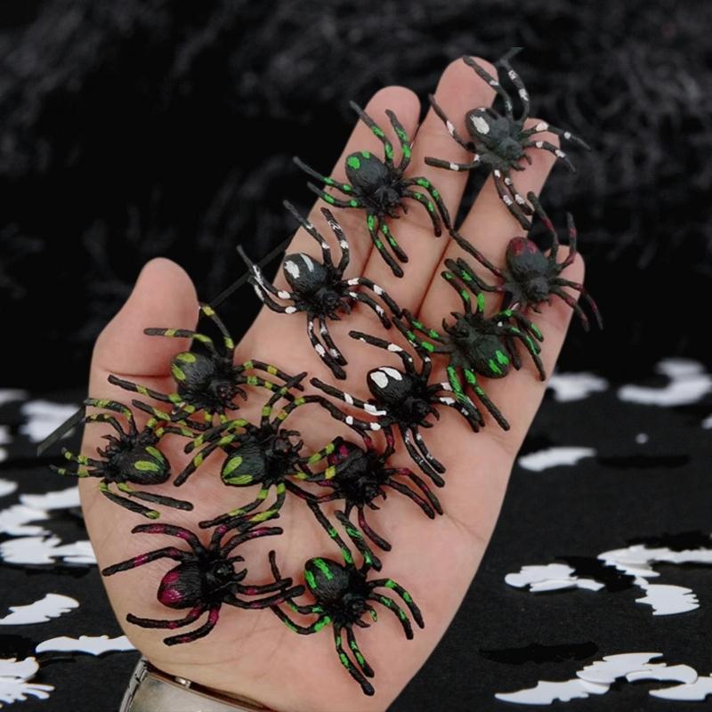 Bulk 12 Pieces Halloween Spiders Toy Assortment for Funny Goodie Bags Halloween Dark Craft PVC Spiders