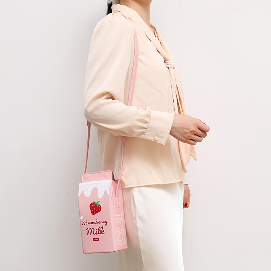 Damen Niedliche Erdbeer-Print Umhängetasche - & Rosa Pastell Tragetasche mit Verstellbarem Riemen, Druckknopfverschluss, Geräumiges Innenfach für Alltag, Arbeit