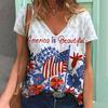Summer American Flag USA 3D Print T-shirts Women Streetwear T Shirt Y2k Tops V-Neck Sports Tees Girl Oversized Harajuku Clothing
