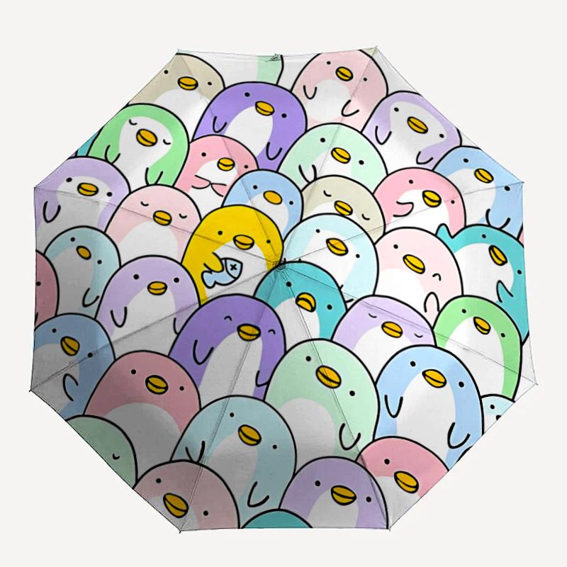 

1pc Penguin Pattern Automatic Open/Close Umbrella, Umbrella with cartoon Design, Portable Compact Umbrella for Men & Women, Good Holiday Gif