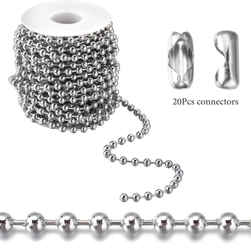 10m 304 Stainless Steel Bead Chain for Jewelry and Dog Tags