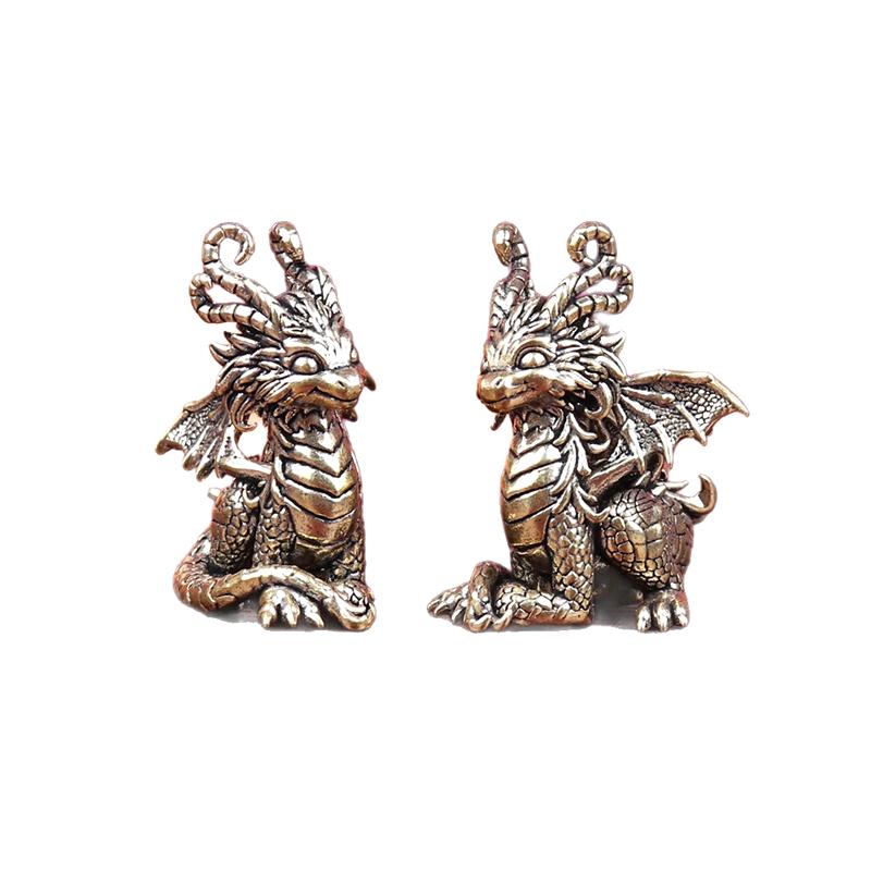 Antique Bronze Ornament Chinese Mythical Animal Dragon Statue Copper Figures Miniatures Pure Brass Dragon Paperweight Collection