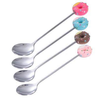 Adorable Donut Spoon Stainless Steel Colorful Designs Coffee Spoons Multi-Functional Mini Salad Mixing Spoon Home Use