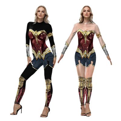 Frauen Superheldin Göttin Diana Einteiliger Strumpfhosen Jumpsuit Erwachsener Halloween Cosplay Kostüm Karnevalsparty Aufführung Druck Outfit