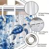 1Pc Turtle With Blue Floral Pattern Shower Curtain, Polyester Fabric, Machine Washable, Suitable For Bathroom Decoration