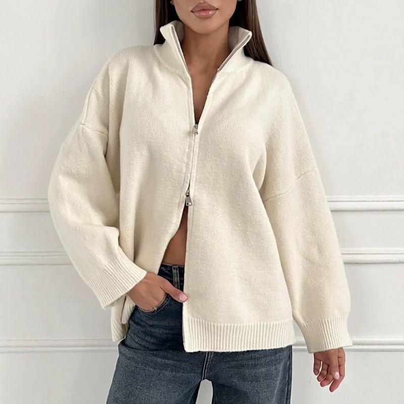 Übergroßer Strickcardigan Damen Übergröße Lockerer Schnitt Langarm Dick Warm Offene Vorderseite Mit Doppelreißverschluss