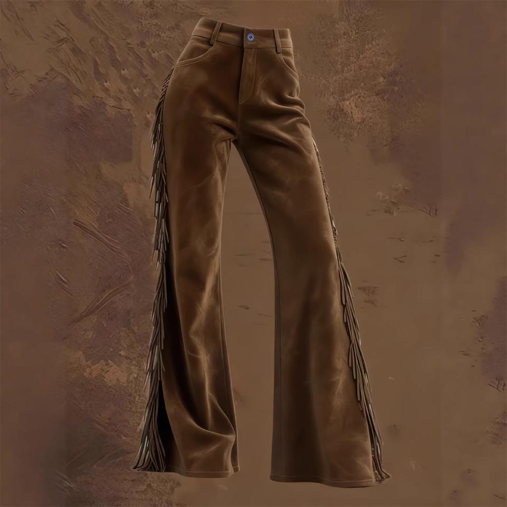 Women's Retro Fringe Suede Micro-flared Casual Pants
