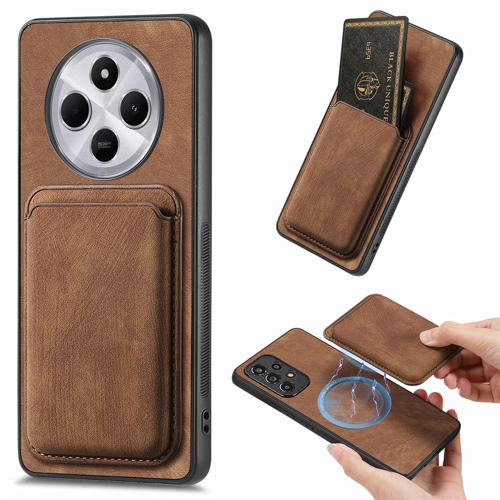 Retro pouzdro na telefon pro Xiaomi Redmi 14C 4G/14R 5G/Poco C75 4G Kožený+TPU zadní kryt s odnímatelným slotem na karty