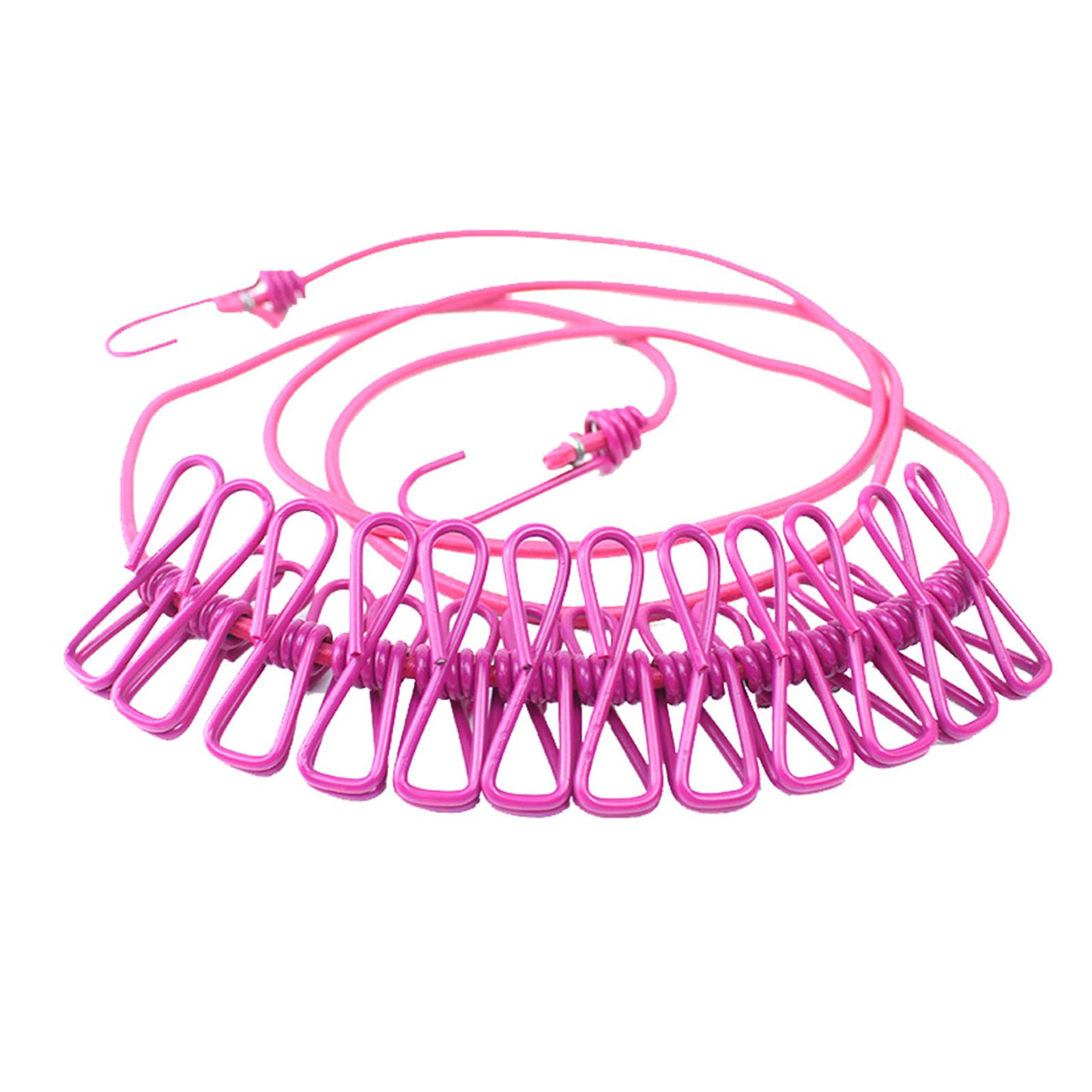 

Портативная веревка для белья с 12 прищепками, ветрозащитная дорожная веревка для белья, эластичная выдвижная эластичная веревка для белья One Size