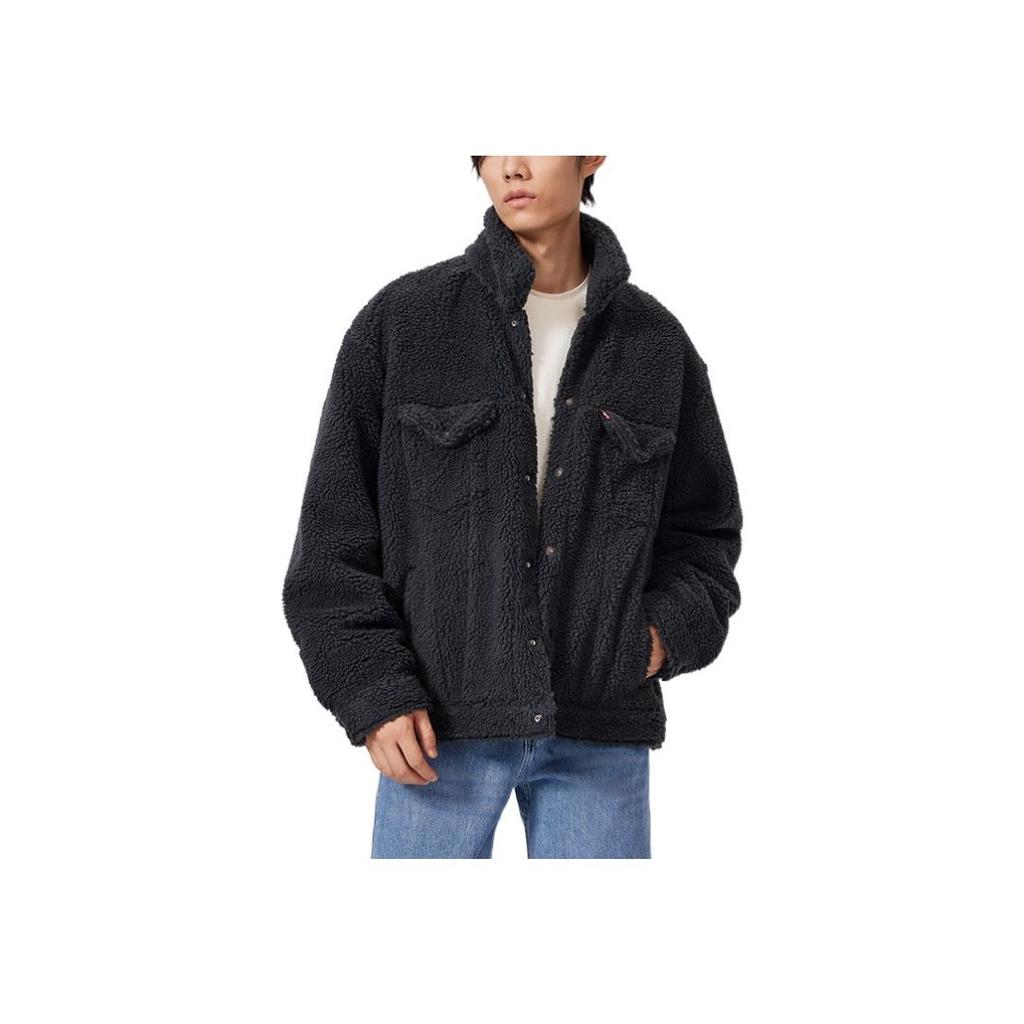 Levis Fw22 Einfarbiges Fleecekragen-Knopf-Jacke Herren Jacke Schwarz A3288-0002