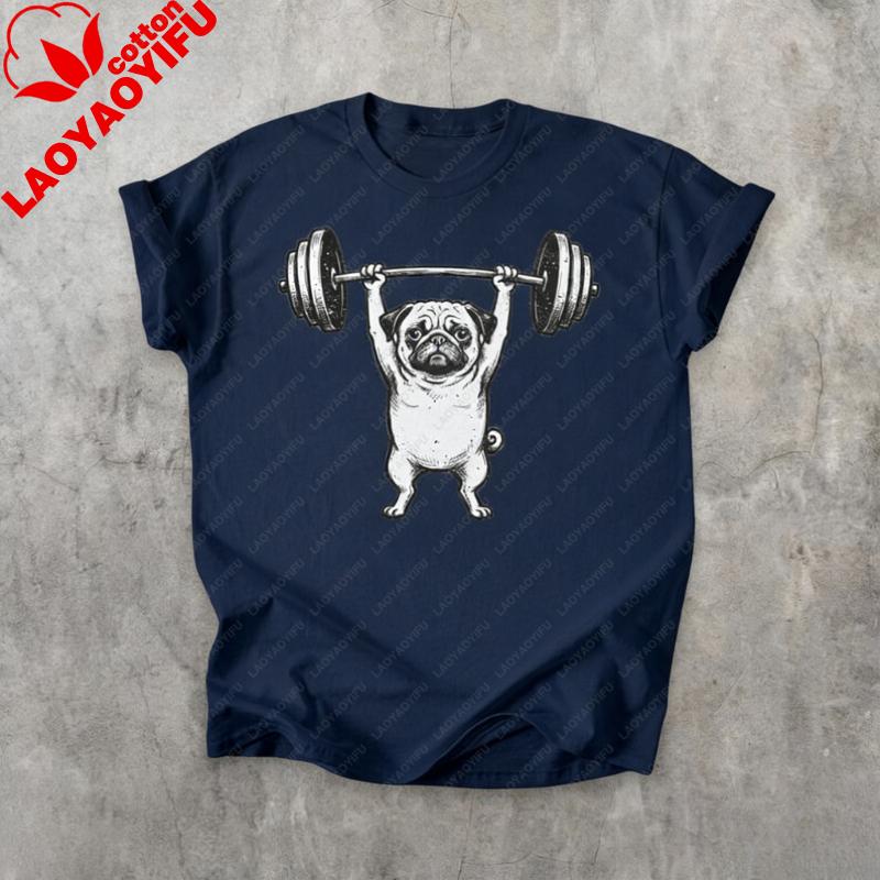 Funny Gym Pug TShirt Weightlifting Dog Meme Tee Vintage Workout Animal Shirt Fitness Humor Graphic Top Strength Gift Gothic Top