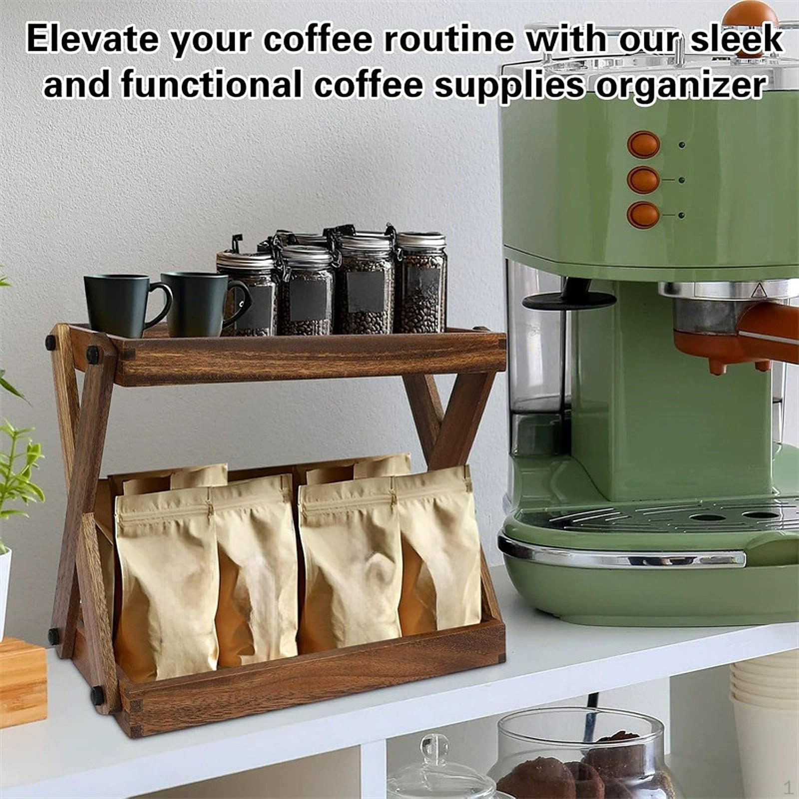 

Деревянный органайзер для полки на столешницу, стойка для кофейной станции, ретро 2-ярусное хранилище для приправ для