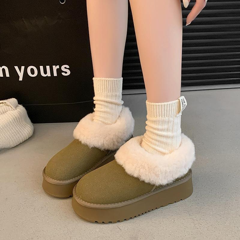 Women's Fur Mouth Large Size Thick Sole Winter Warm Fur Snow Boots Padded Lined Ankle Boots Anti-slip Hiking Sports Cotton Boots