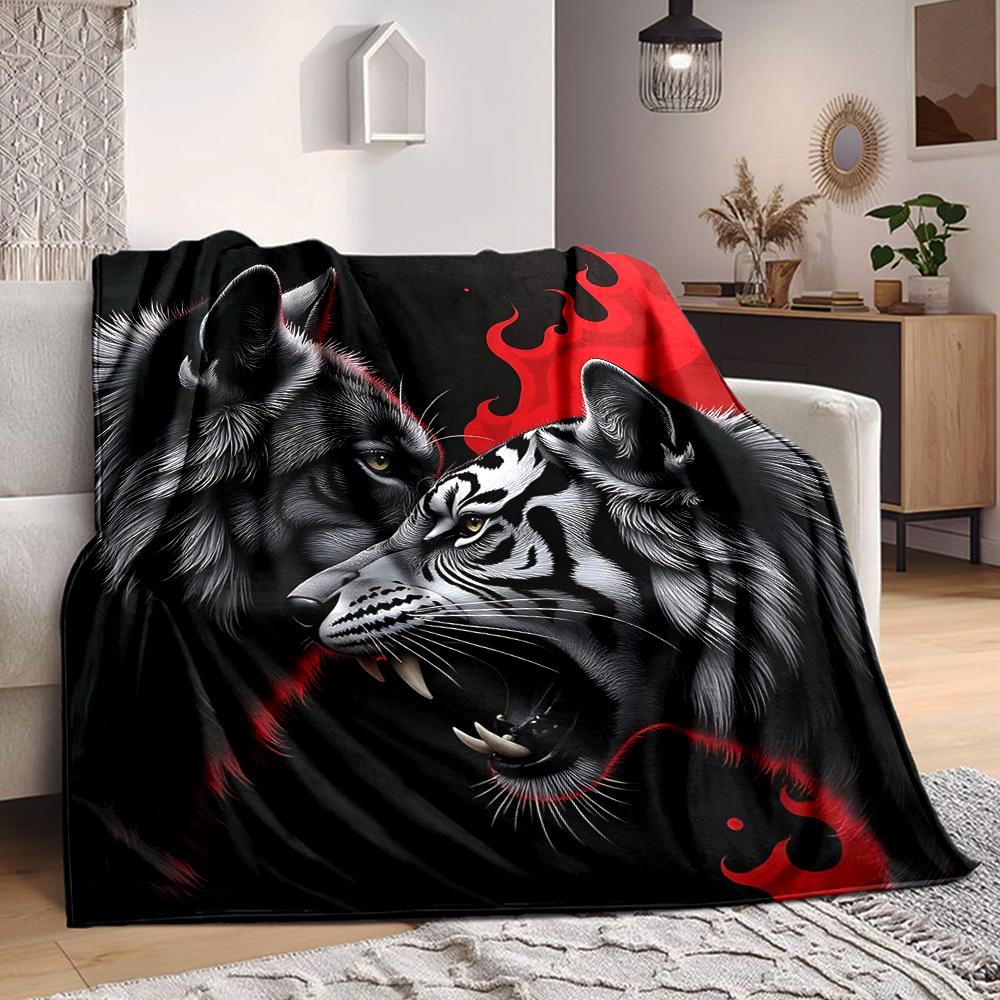 1PC Wolf Tiger Blanket - Soft Warm All-Season Throw for Sofa, Bed, Car, Office, Throw For Sofa yy250916091 75x90cm