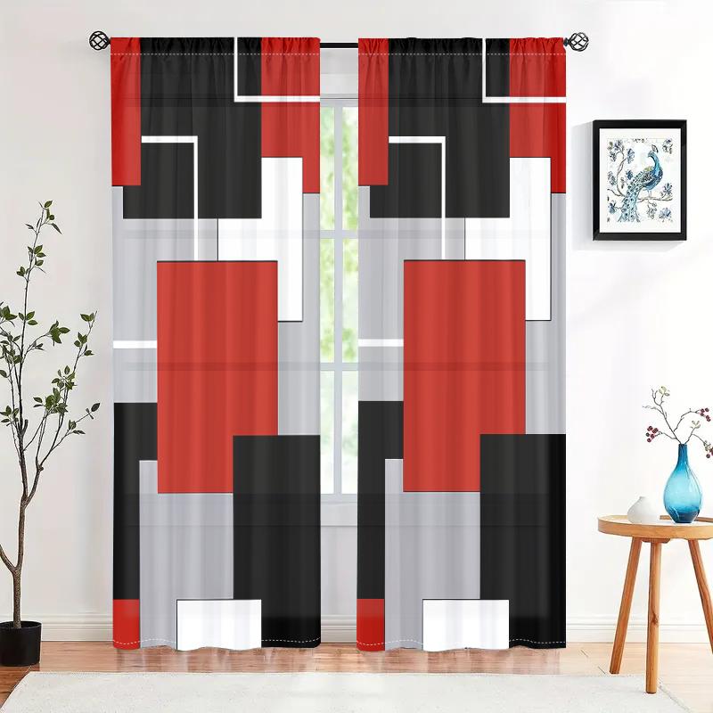2 Pieces, Elegant Grid Semi Transparent Curtains - Durable and Easy To Hang, Used for Living Room, Bedroom, Home Decoration