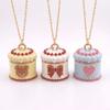 Bear Cake Pendant Necklace With Openable Triangular Charm Copper Chain For Casual Wear