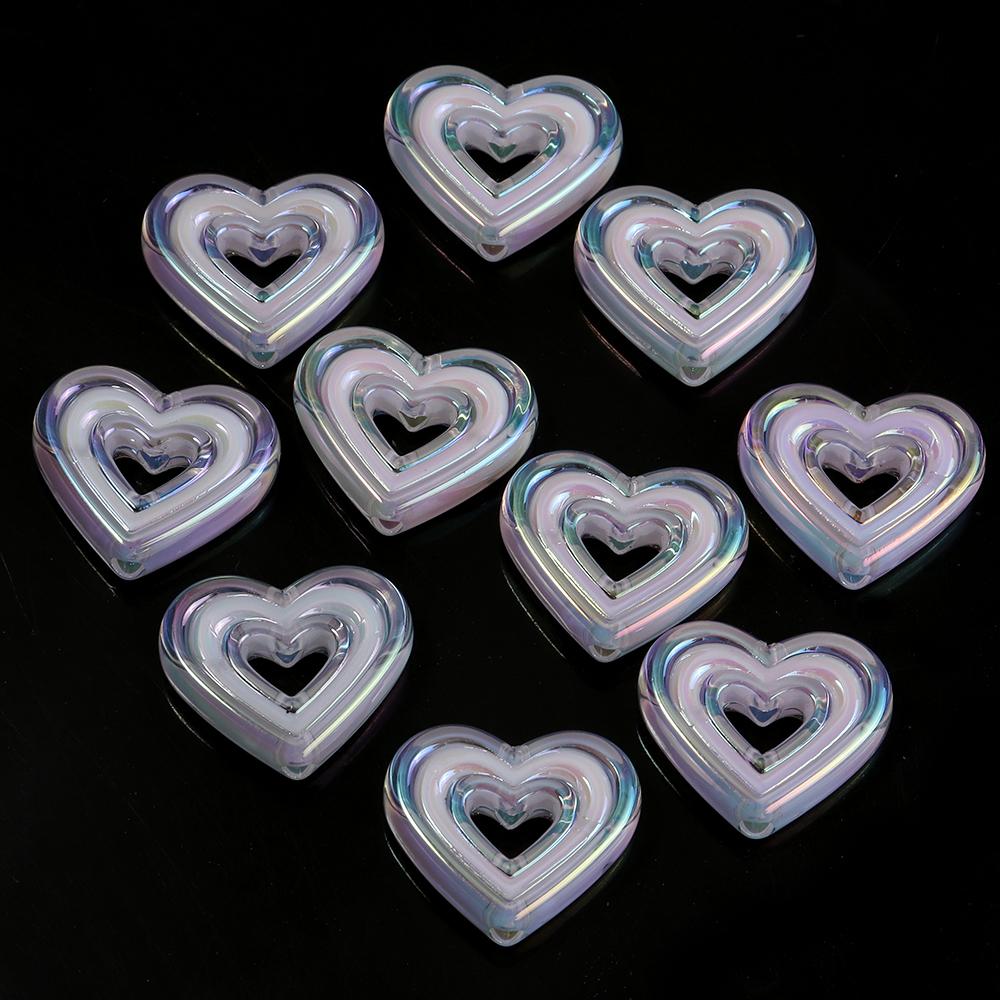 

10pcs 19x23mm Acrylic Hollow Out Heart Beads Plated Color Love Heart Loose Beads For DIY Jewelry Making Necklace Phone Key Chain білий