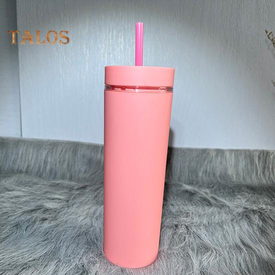 500ml Skinny Tumbler with Lid And Straw Double Wall Sippy Cup BPA-Free Tumblers Insulated Travel Mug for Iced Coffee Reusable Party