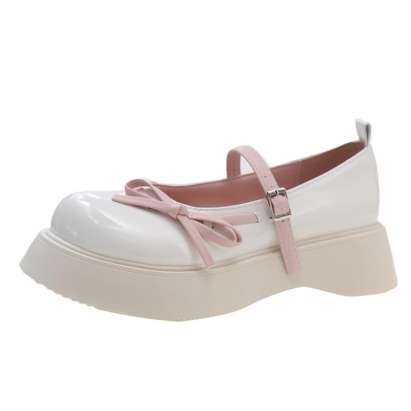 

Mary Jane Fashion Round Toe Contrast Light Mouth Bow Wedge Slip Strap Platform Non-Slip Low-Top Single 39 білий