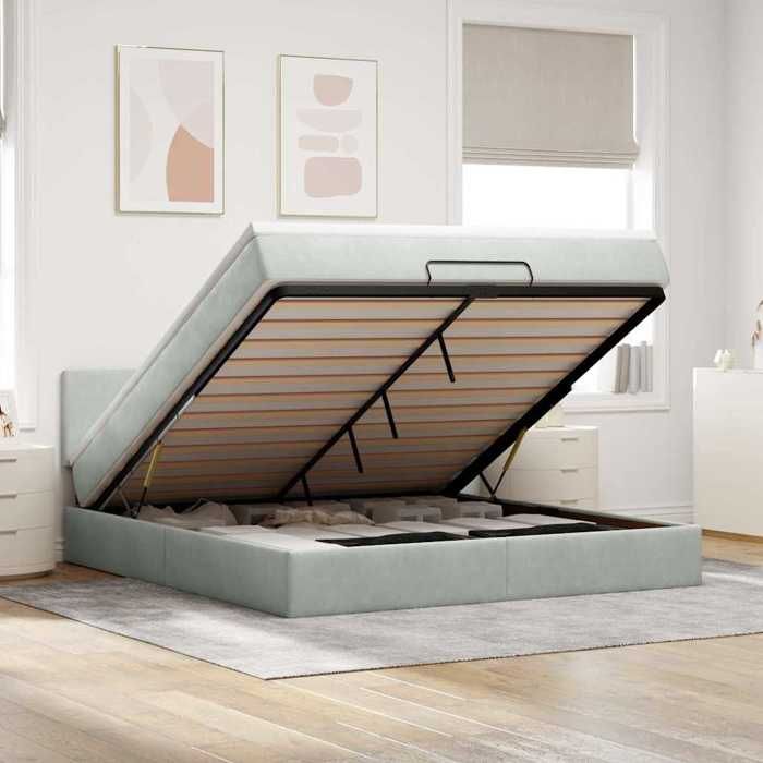 VidaXL Ottoman Bed Frame with Light Grey Mattress 160x200 Cm Velvet 3312560