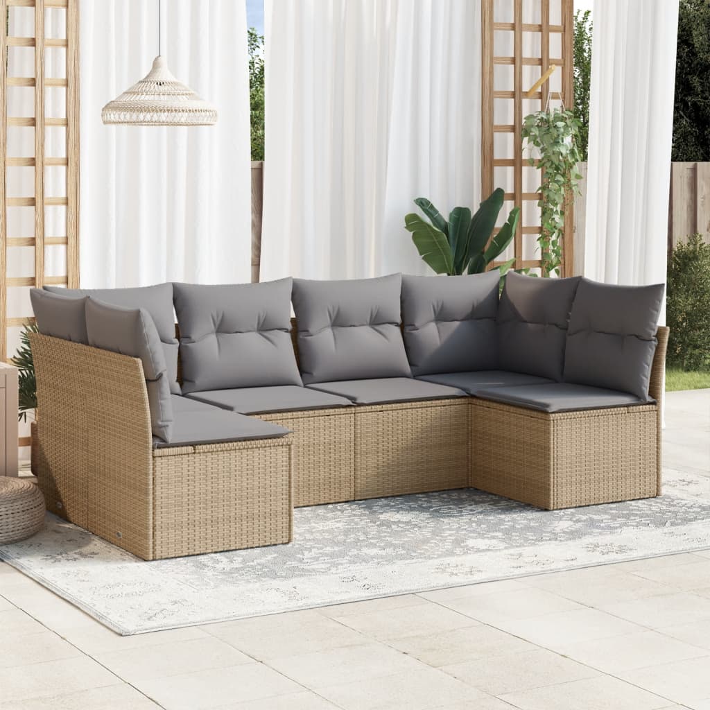 Vidaxl 6-Cz. Set di Mobili da Giardino con Cuscini, Beige, Polyrattan
