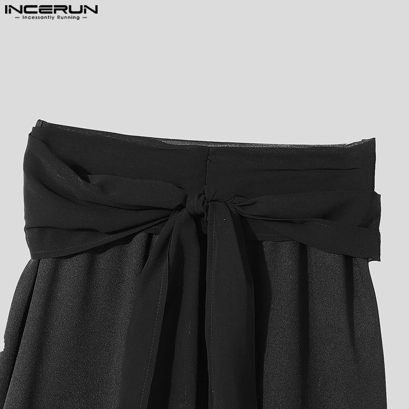 INCERUN Papion bărbați, cusătură în talie elastică, plasă pură, ocazional, pantaloni lungi, pantaloni din dantelă