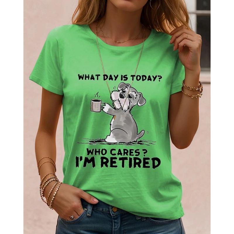 Women's T-sleeve funny retired animal letter pattern printing fashion casual round neck short-sleeved women's clothing