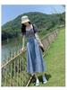 2024 High Waist Retro Denim Midi Skirt: Slimming, Fashionable, Hip-Covering Draped Design
