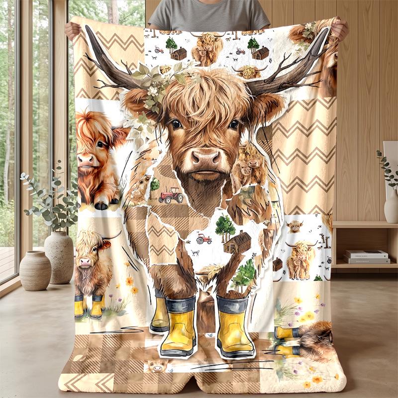 Hochlandkuh Stoffmuster Thema Decke Leicht Warm Flanelldecke Dekorative Überwurfdecke für Heimdekoration