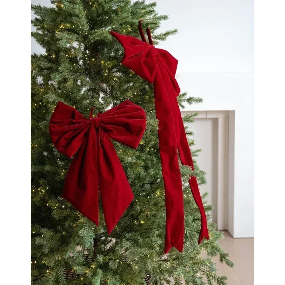 Large bow tie ribbon ornament for Christmas home and For Window hanging decoration crafted with plush velvet fabric