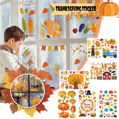 Thanksgiving Window Clings Fall Leaves Window Stickers Decorations, Turkey Acorns Owl Squirrel Maple Autumn Window Cling