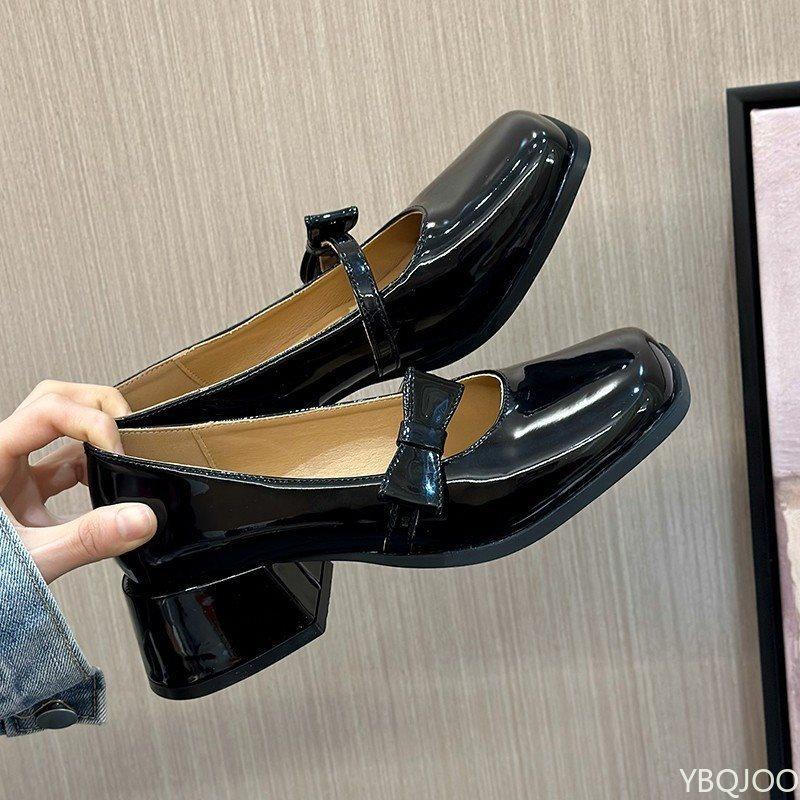 Spring Summer New Coarse Heeled Women's Single Shoes Bow Pink Simple Comfortable Versatile Elegant Sweet Women's Shoes