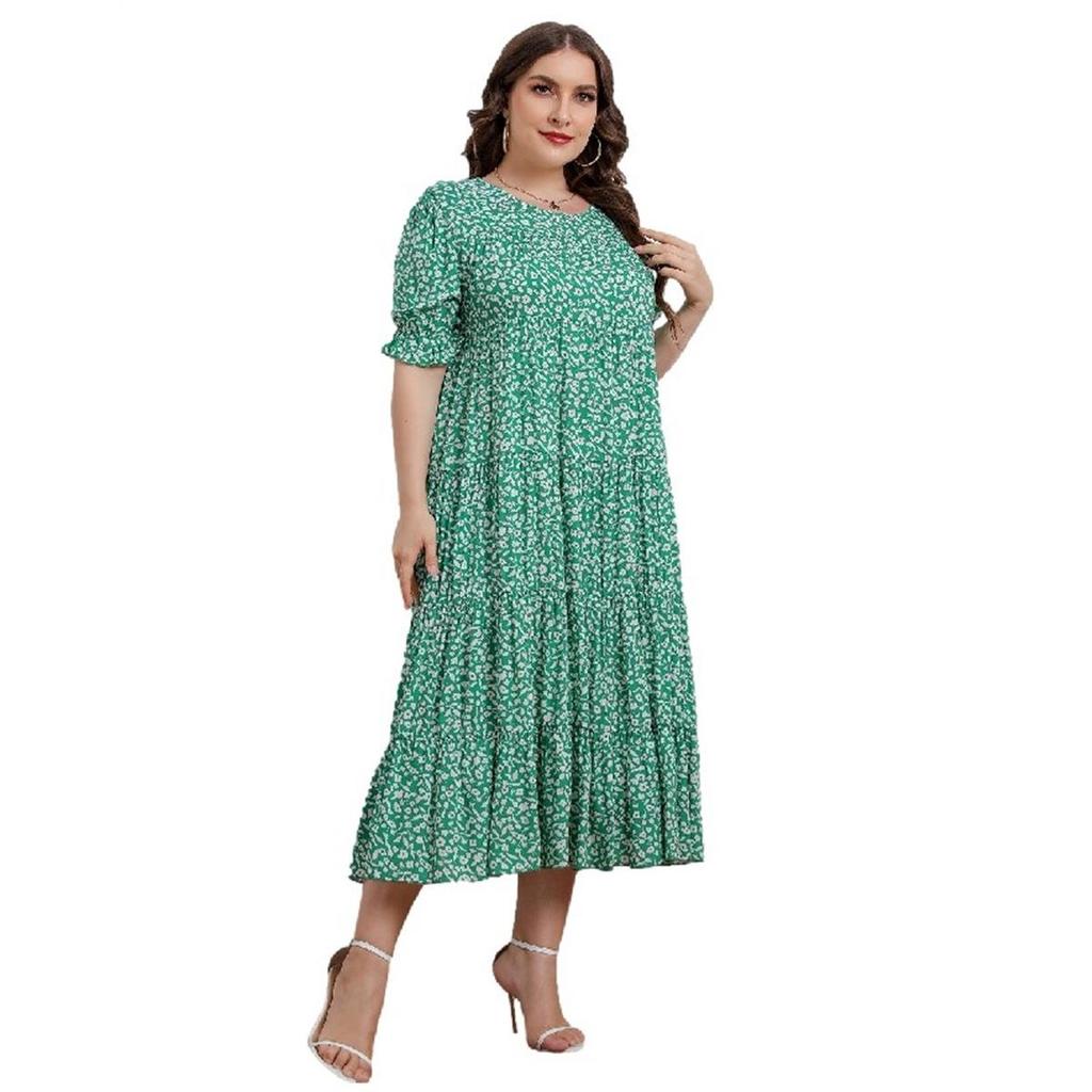 Übergröße Damenkleid Sommer Kurzarm Bedrucktes Lockeres Kleid Strandkleider