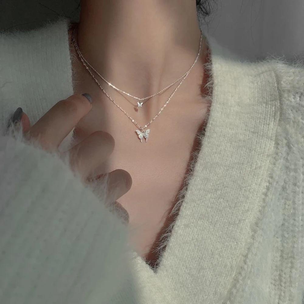 SUMENG 2024 Simple Double Layer Star Moon Charm Multilayered Necklace Delicate Clavicle Chain Zircon For Women Fashion Jewelry