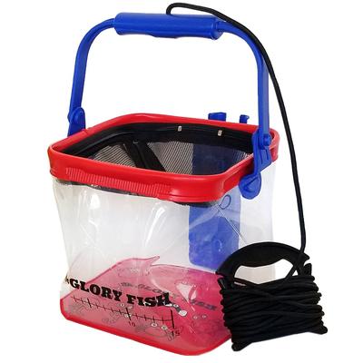 Glory Fish BA-005 Clear Water Bucket with Rod Holder, 21cm, Red X Blue