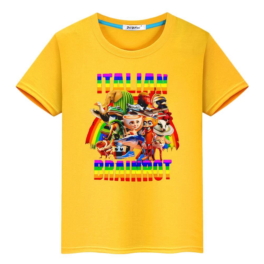 

Итальянская футболка Brainrot для детей мальчиков 10 лет с принтом 100% хлопок мультяшные футболки с коротким рукавом аниме топы y2k одежда для детей девочек 160 жёлтый