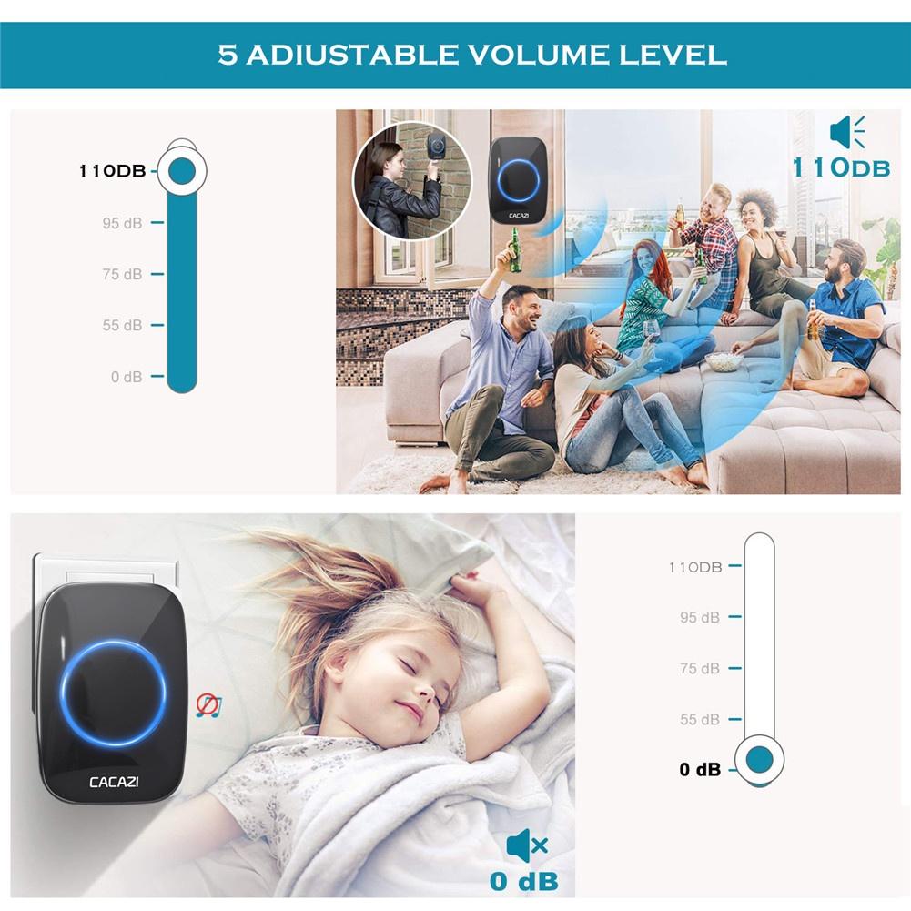 Wireless Doorbell, Waterproof Doorbell, 1 Button, 1 Receiver, 60 Ringtones, 5-level Volume Adjustment, European Standard Plug.