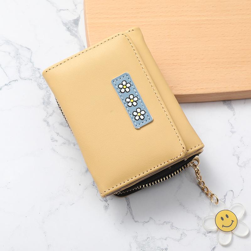 

Новый кошелек, женский короткий милый на молнии, большой вместимости, много отделений для карт, скидка 30%, маленький свежий студенческий кошелек для мелочи. жёлтый