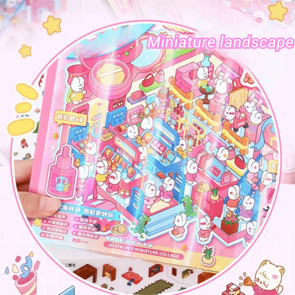 3D Miniature Scene Stickers Stacking Pasting 12 Sences Landscape Sticker Collection Cartoon Cabin Scene DIY Sticker Scrapbooking