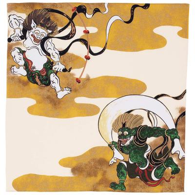 Musubi Furoshiki Two Wind God and Thunder God Auspicious Made In (Wrapping Cloth), Approx. 68cm, Widths, Design, Clouds, Cream, Japan, 80115-201