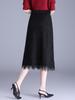2026 Spring/Summer Black Lace Korean Style Slim Midi A-line Skirt