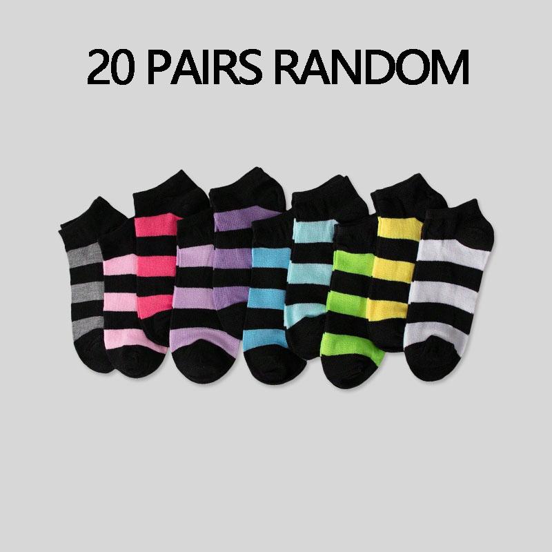 5/10/20 Pairs Random Women's Ankle Socks in Multiple Colors, Striped Style, Popular, Moisture-wicking and Sweat-absorbing